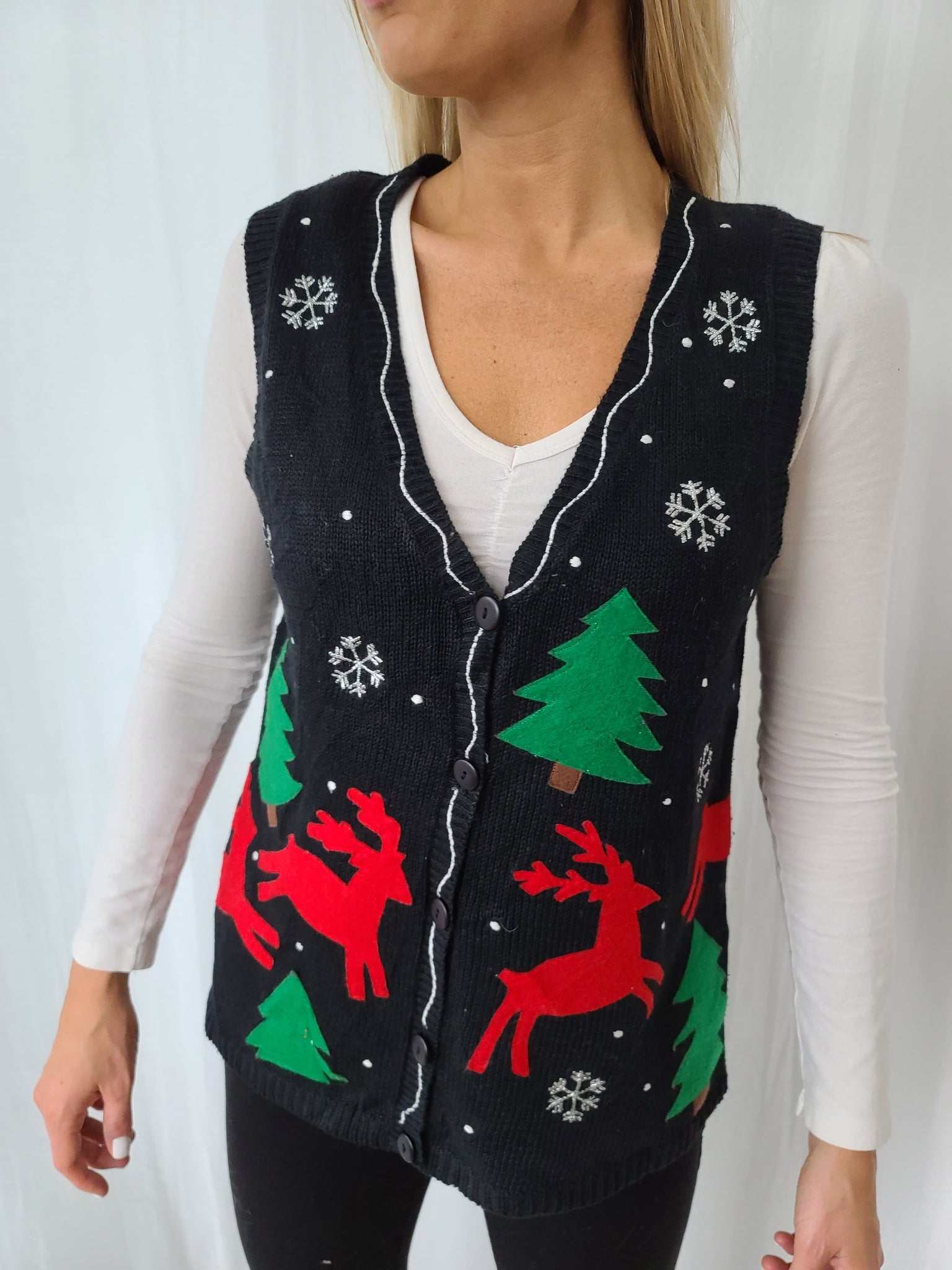 Reindeer and Trees Black Christmas Vest – The Sweater Emporium